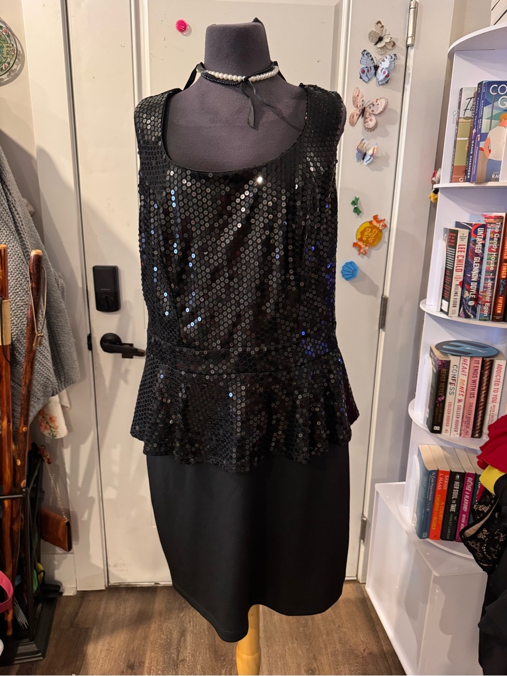 Ruby Rox Black Sequin Peplum Midi Dress